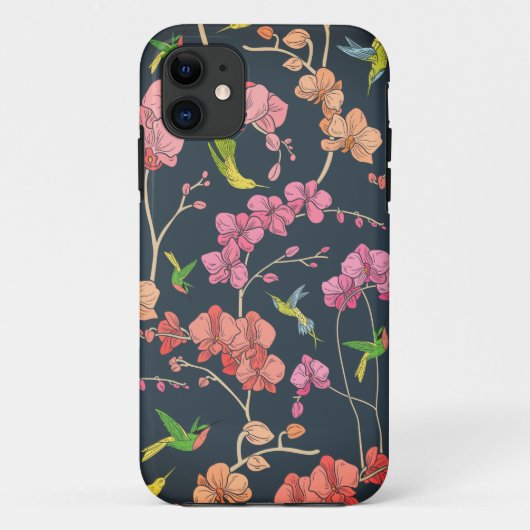 美しい鳥と蘭のパターン Case-Mate iPhoneケース (裏面)