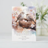 美しい鳥の巣パーティーツインベビーシャワー サンキューカード (スタンド正面)