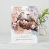 美しい鳥の巣パーティーツインベビーシャワー 招待状 (スタンド正面)