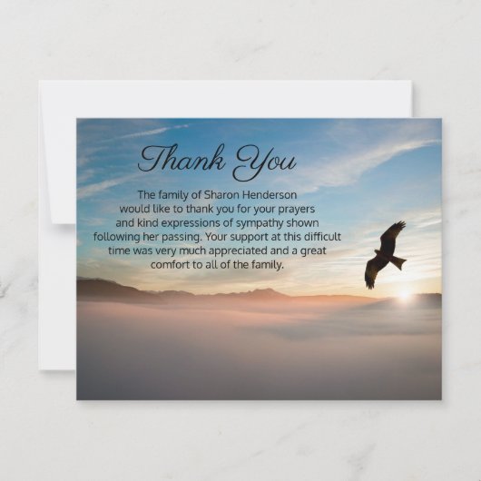 美しい鳥の日没の葬儀ありがとうノートカード サンキューカード (正面)