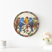 美しい鳥の植物ガラス効果絵を描の芸術 ラージ壁時計 (ホーム)