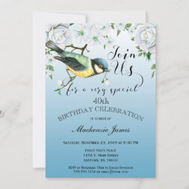 美しい鳥の自然な誕生日パーティー招待状 青い花 招待状