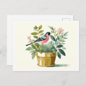 美しい鳥の花のポットに座って、水色 ポストカード (正面/裏面)