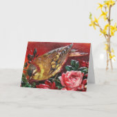 美しい鳥はとの上がりました カード (黄色い花)