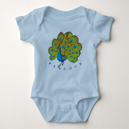 美しい鳥 クジャク オレンジ イエロー ブルー グリーン ベビーボディスーツ