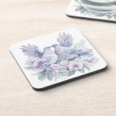 美しい鳩のカップルの水色 コースター (左側)