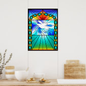 美しい鳩ステンドグラス教会の窓ポスター ポスター (キッチン)