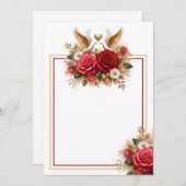 美しい鳩、バラ、デイジー 招待状 (正面/裏面)