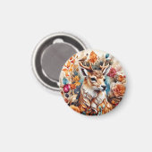 美しい鹿が花の中で マグネット (正面/裏面)