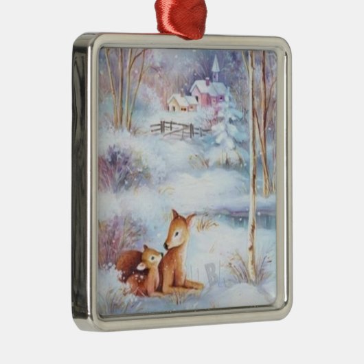 美しい鹿と子鹿のクリスマスツリー メタルオーナメント (右)