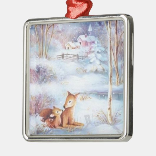 美しい鹿と子鹿のクリスマスツリー メタルオーナメント (左)