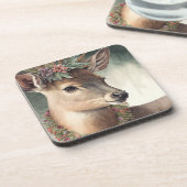 美しい鹿の冬の休日/クリスマスコアスター コースター (左側)