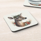 美しい鹿の冬の休日/クリスマスコアスター コースター (左側)