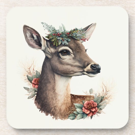 美しい鹿の冬の休日/クリスマスコアスター コースター (正面)