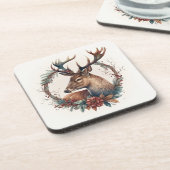 美しい鹿の冬の休日/クリスマスコアスター コースター (左側)
