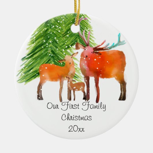 美しい鹿の家族が初めて セラミックオーナメント (正面)