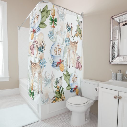 美しい鹿の水色のクリスマス シャワーカーテン (インサイチュ)