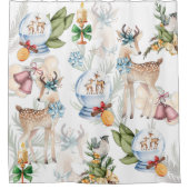 美しい鹿の水色のクリスマス シャワーカーテン (正面)