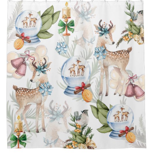美しい鹿の水色のクリスマス シャワーカーテン (正面)