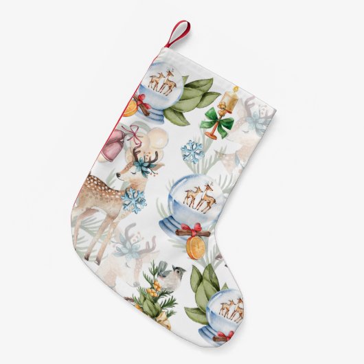 美しい鹿の水色のクリスマス スモールクリスマスストッキング (正面 (吊り時))
