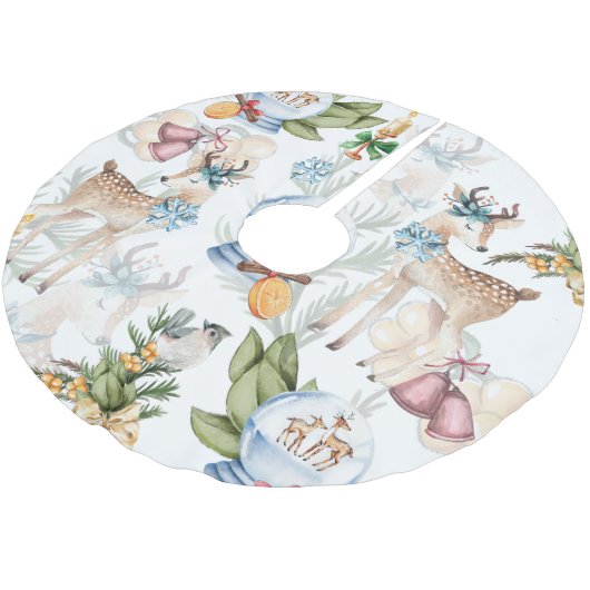 美しい鹿の水色のクリスマス ブラッシュドポリエステルツリースカート (アングル)