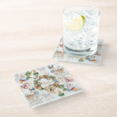 美しい鹿の水色クリスマスファミリー名 ガラスコースター (アングル)