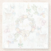 美しい鹿の水色クリスマスファミリー名 ガラスコースター (裏面)