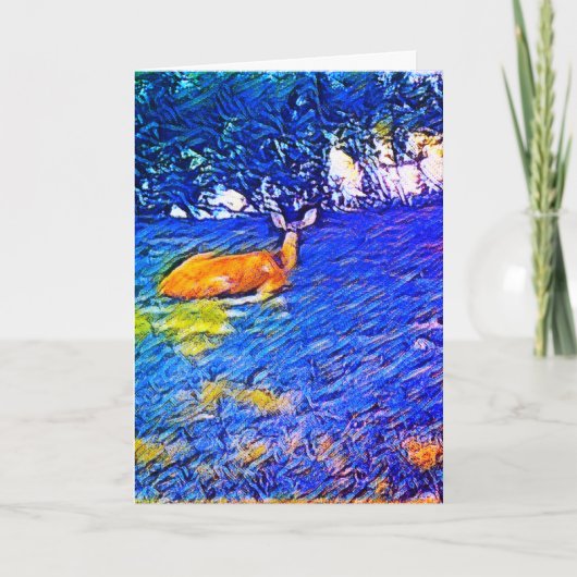 美しい鹿の芝生の上で昼寝、誕生日 カード (正面)