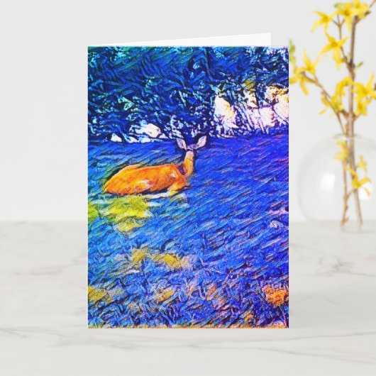 美しい鹿の芝生の上で昼寝、誕生日 カード (黄色い花)