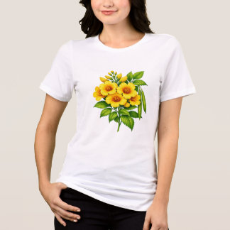 美しい黄色いひまわりのブーケと緑の葉 トライブレンドTシャツ