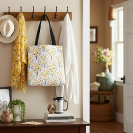 美しい黄色い春の野パーソナライズされた花 トートバッグ