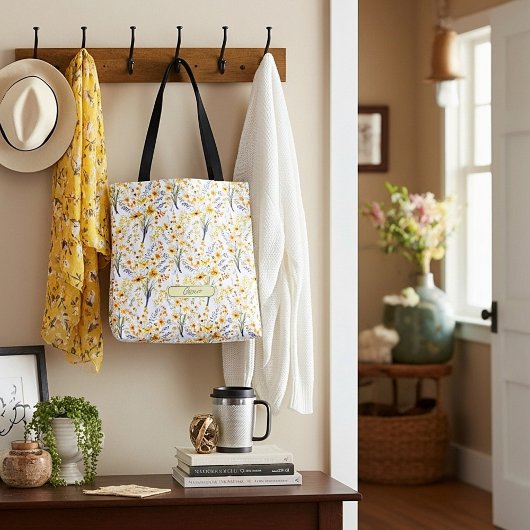 美しい黄色い春の野パーソナライズされた花 トートバッグ