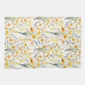 美しい黄色い春の野花 キッチンタオル (横)
