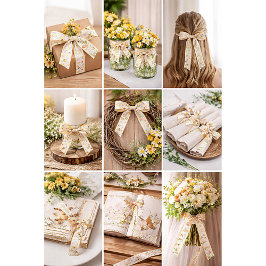 美しい黄色い春の野花 サテンリボン