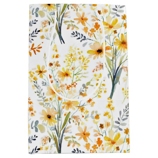 美しい黄色い春の野花 ミディアムペーパーバッグ (正面)