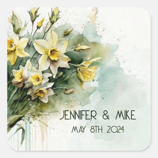 美しい黄色い水仙 スクエアシール (正面)