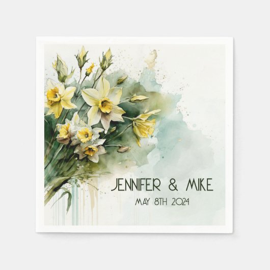 美しい黄色い水仙 スタンダードカクテルナプキン (正面)