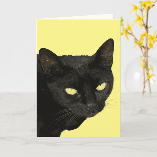 美しい黄色い目のベクターアートを持つ黒猫 カード (黄色い花)