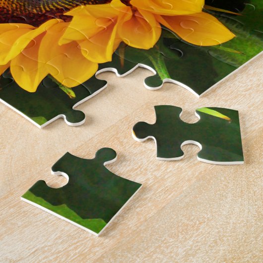 美しい黄色とオレンジ色のひまわりの花束 ジグソーパズル (側面)