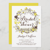 美しい黄色とグレーの花のリース ブライダルシャワー 招待状 (正面/裏面)