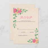 美しい黄色とピンクのバラ 出欠カード (正面/裏面)