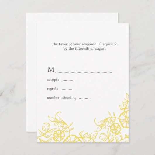 美しい黄色と灰色のフローラ結婚の反応 出欠カード (正面/裏面)