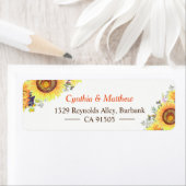 美しい黄色と白のひまわり エレガント おしゃれ ラベル (インサイチュ)