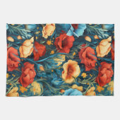 美しい黄色と赤の花植物学プリント キッチンタオル (横)