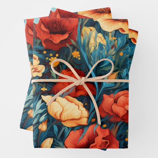 美しい黄色と赤の花植物学プリント ラッピングペーパーシート (インサイチュ)