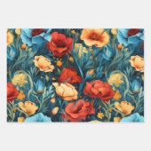 美しい黄色と赤の花植物学プリント ラッピングペーパーシート (正面)