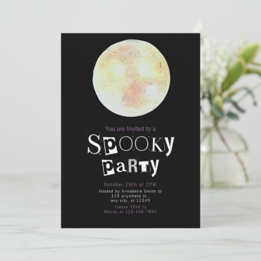 美しい黄色と金ゴールドフルムーンハロウィーン 招待状 (スタンド正面)