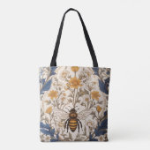 美しい黄色と青の花のビンテージビー トートバッグ (裏面)