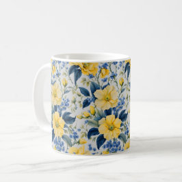 美しい黄色と青の花マグカップ コーヒーマグカップ