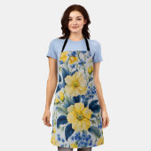 美しい黄色と青の花 エプロン (着用した状態)